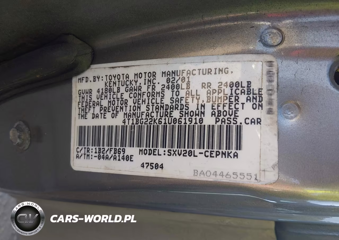 2001 Toyota Camry Le VIN:4T1BG22K61U061910 - 9