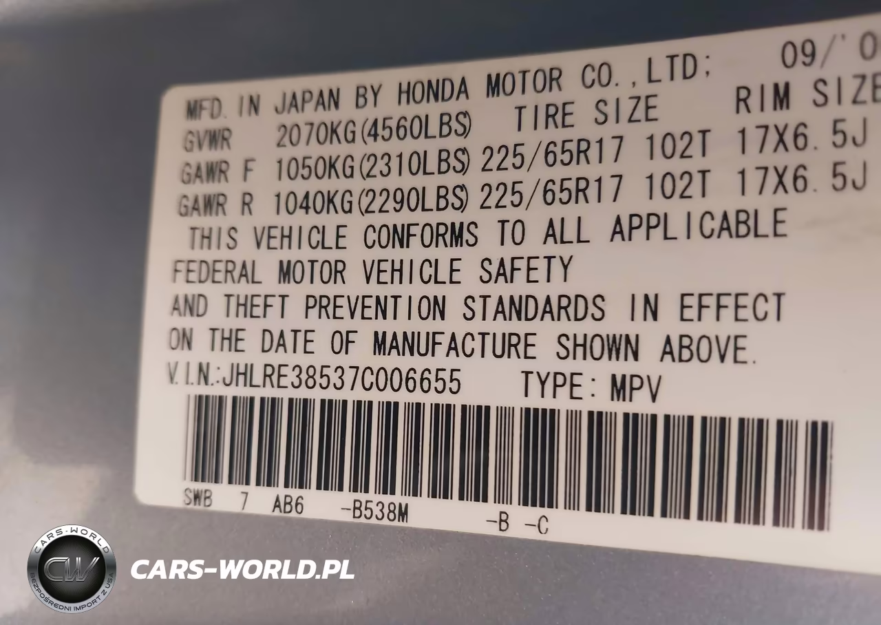 2007 Honda Cr-V Ex VIN:JHLRE38537C006655 - 9