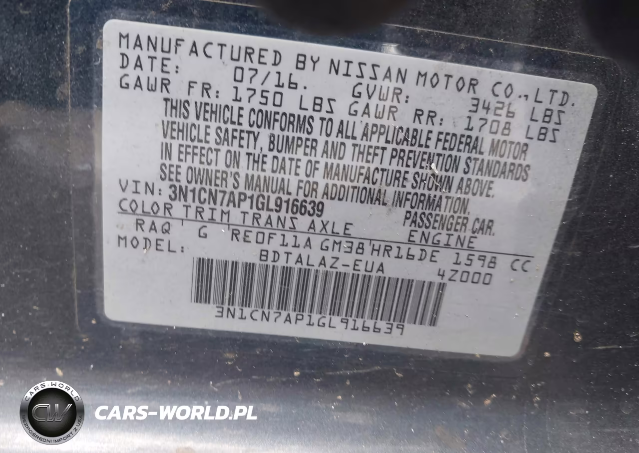 2016 Nissan Versa 1.6 S+ VIN:3N1CN7AP1GL916639 - 9