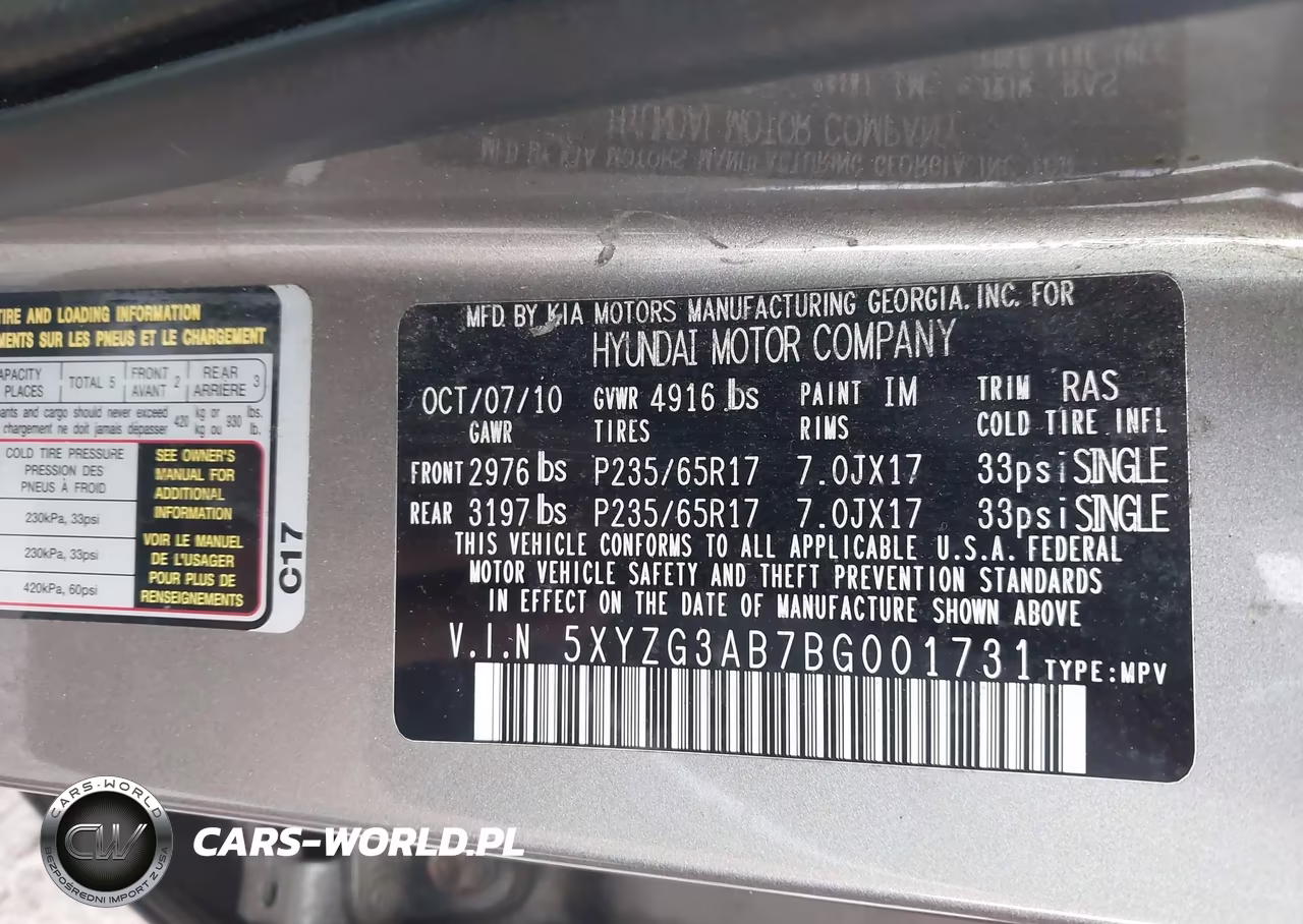 2011 Hyundai Santa Fe Gls VIN:5XYZG3AB7BG001731 - 9