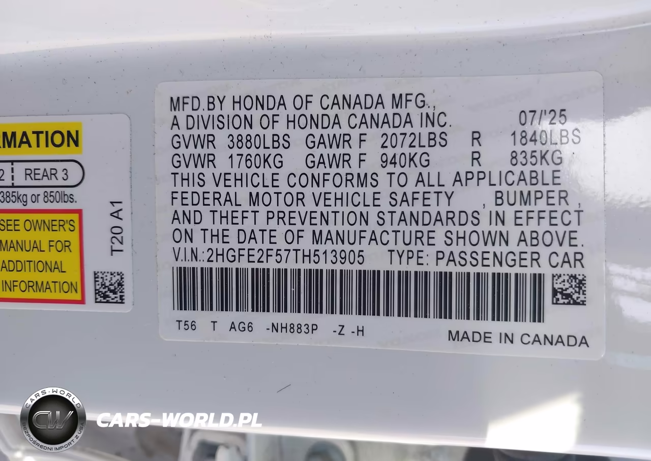 2026 Honda Civic Sport VIN:2HGFE2F57TH513905 - 9