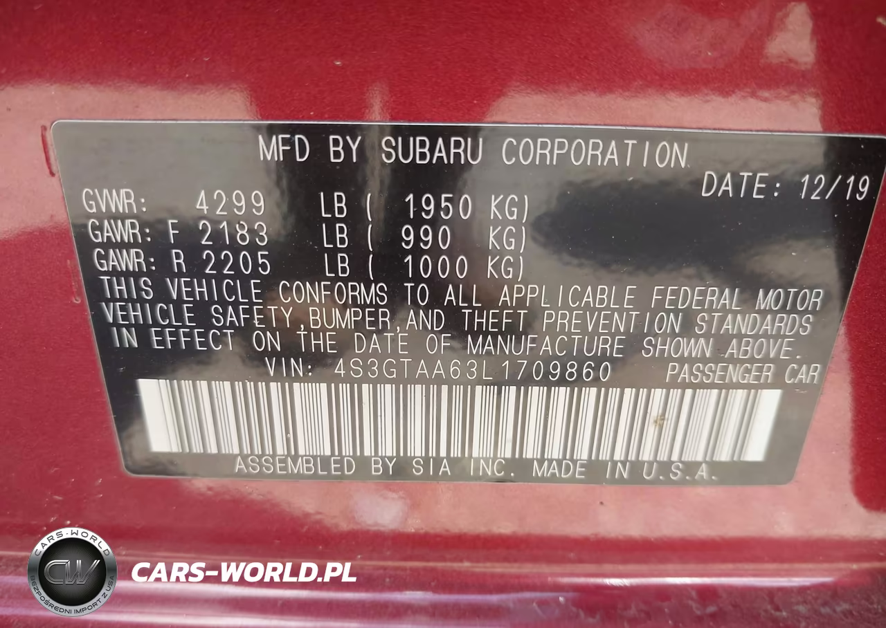 2020 Subaru Impreza 5-Door VIN:4S3GTAA63L1709860 - 9