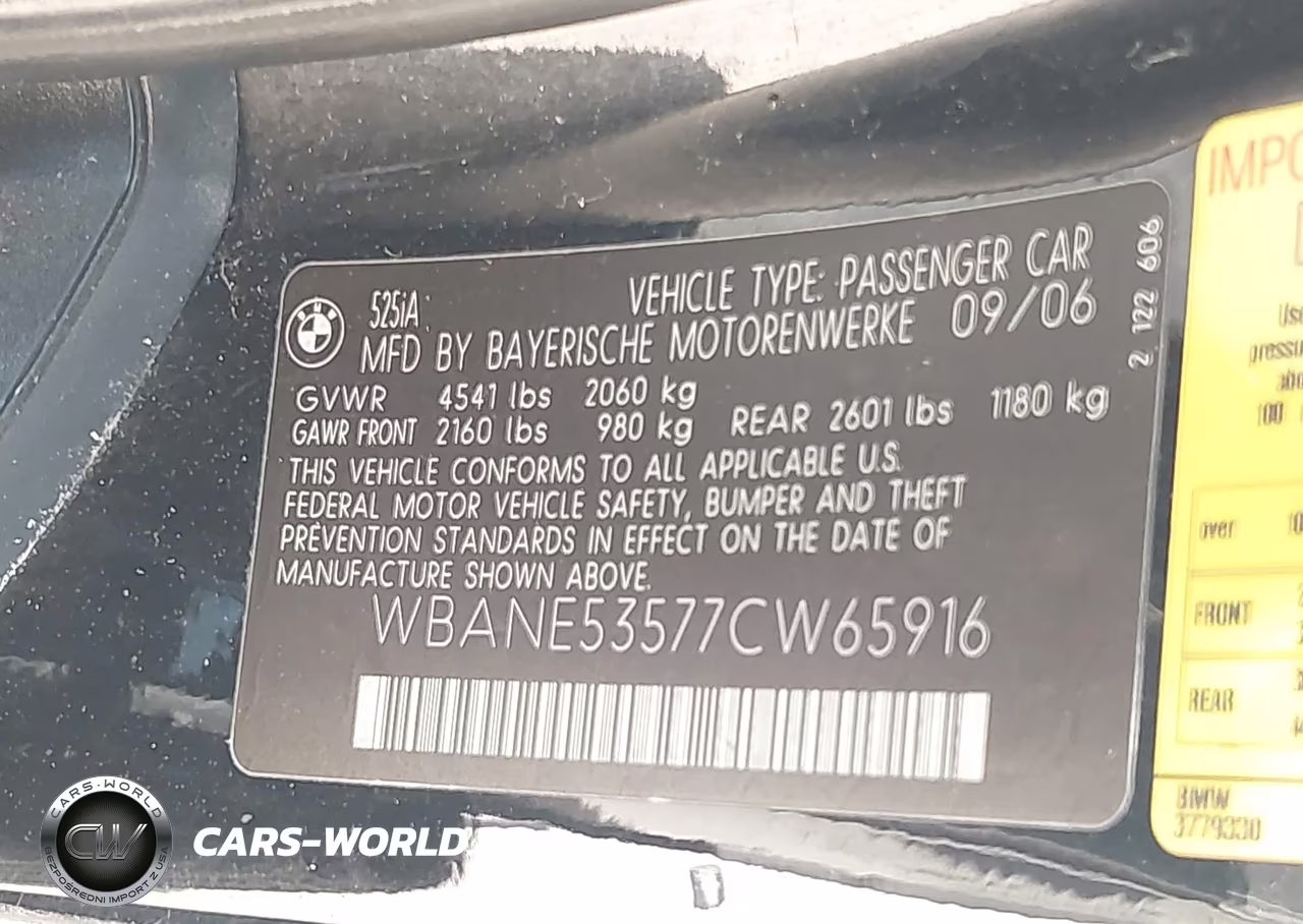 2007 BMW 525I VIN:WBANE53577CW65916 - 9