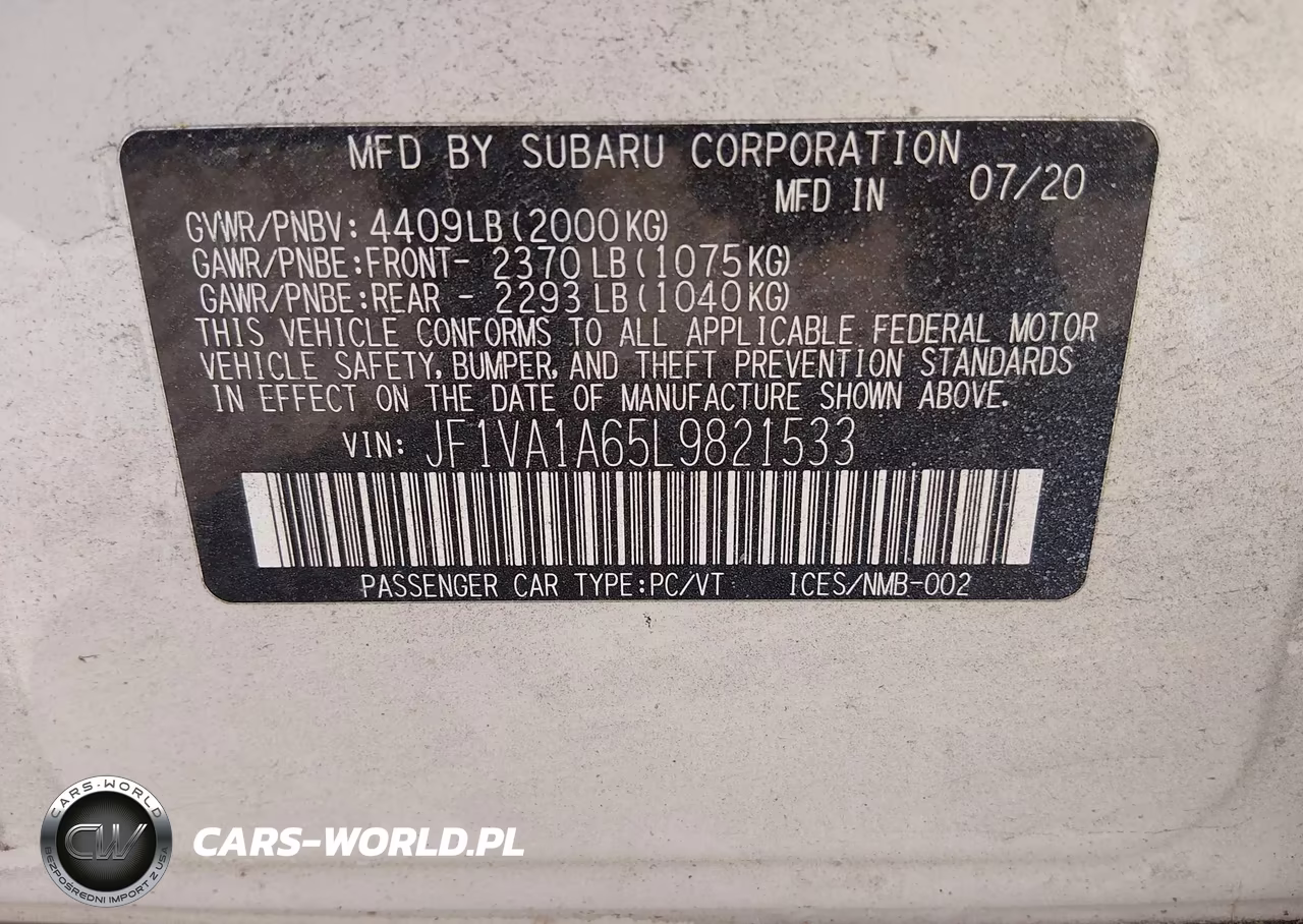 2020 Subaru Wrx VIN:JF1VA1A65L9821533 - 9