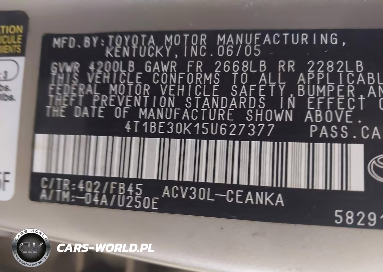2005 Toyota Camry Le VIN:4T1BE30K15U627377 - 9