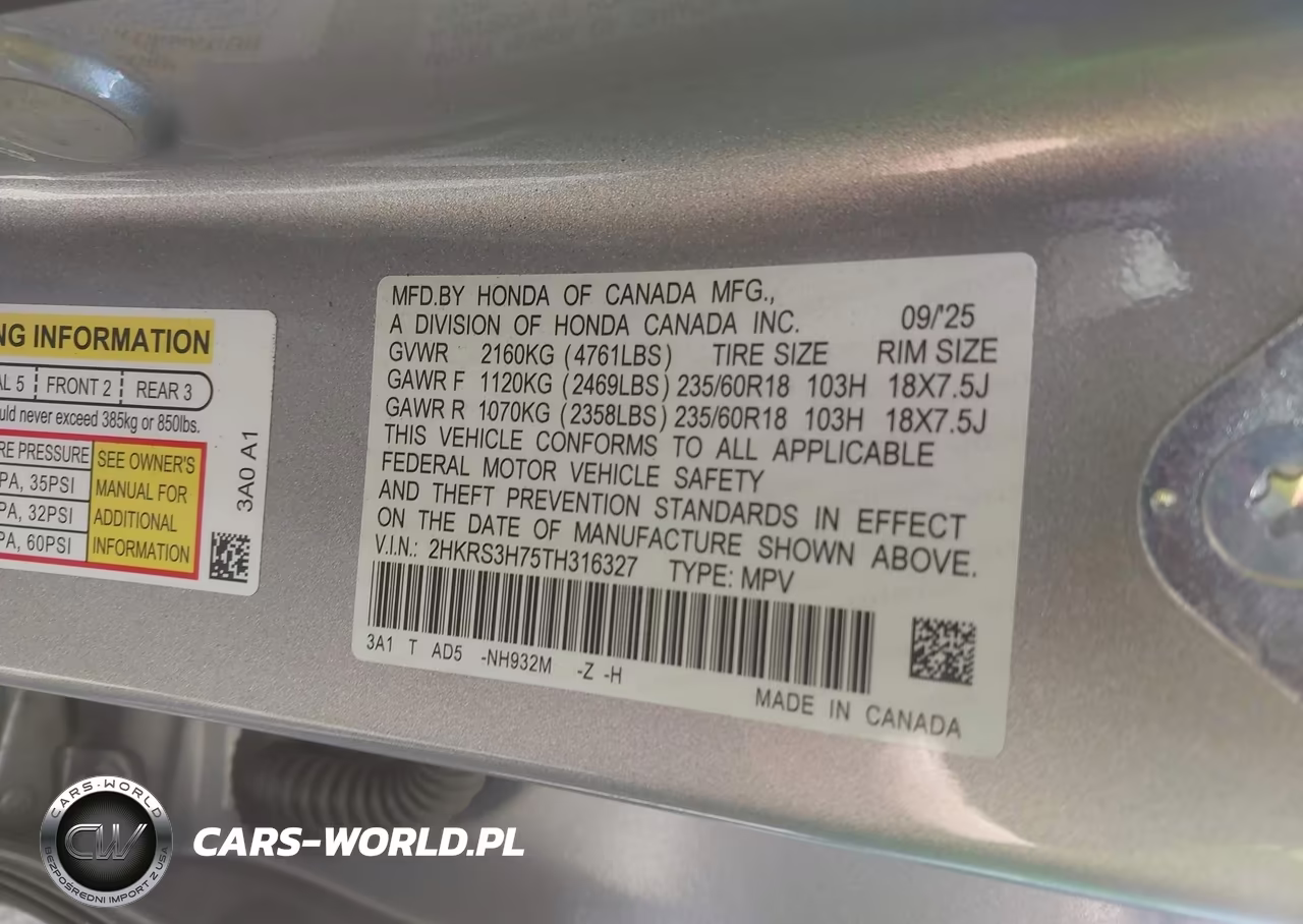 2026 Honda Cr-V Ex-L 2Wd VIN:2HKRS3H75TH316327 - 9
