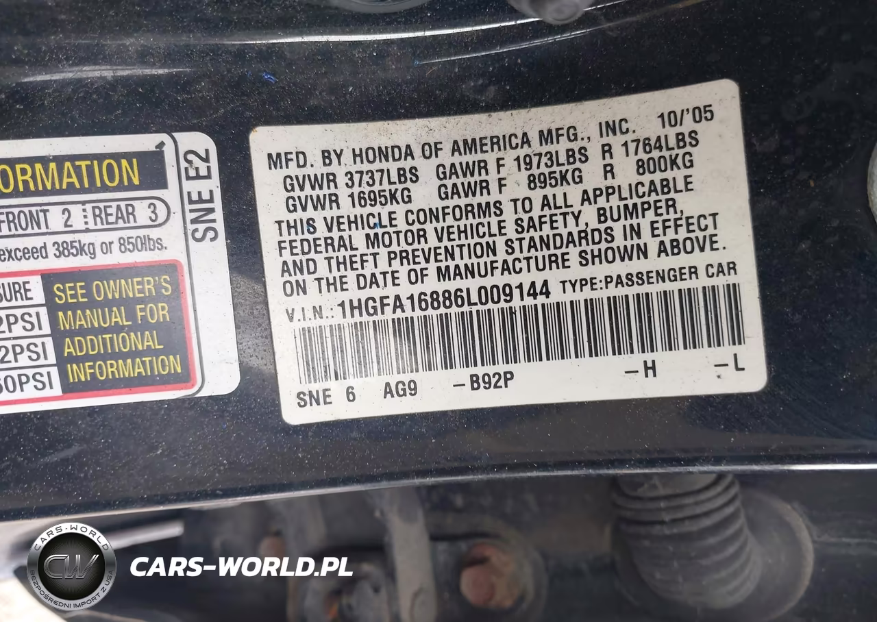 2006 Honda Civic Ex VIN:1HGFA16886L009144 - 9