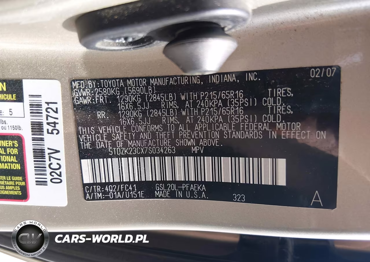 2007 Toyota Sienna Le VIN:5TDZK23CX7S034263 - 9