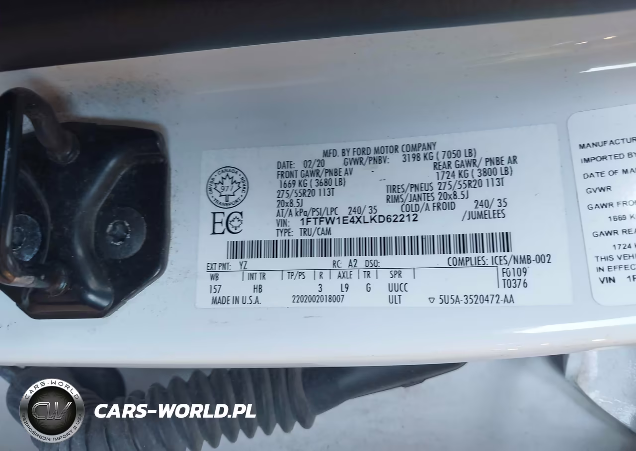 2020 Ford F-150 VIN:1FTFW1E4XLKD62212 - 9