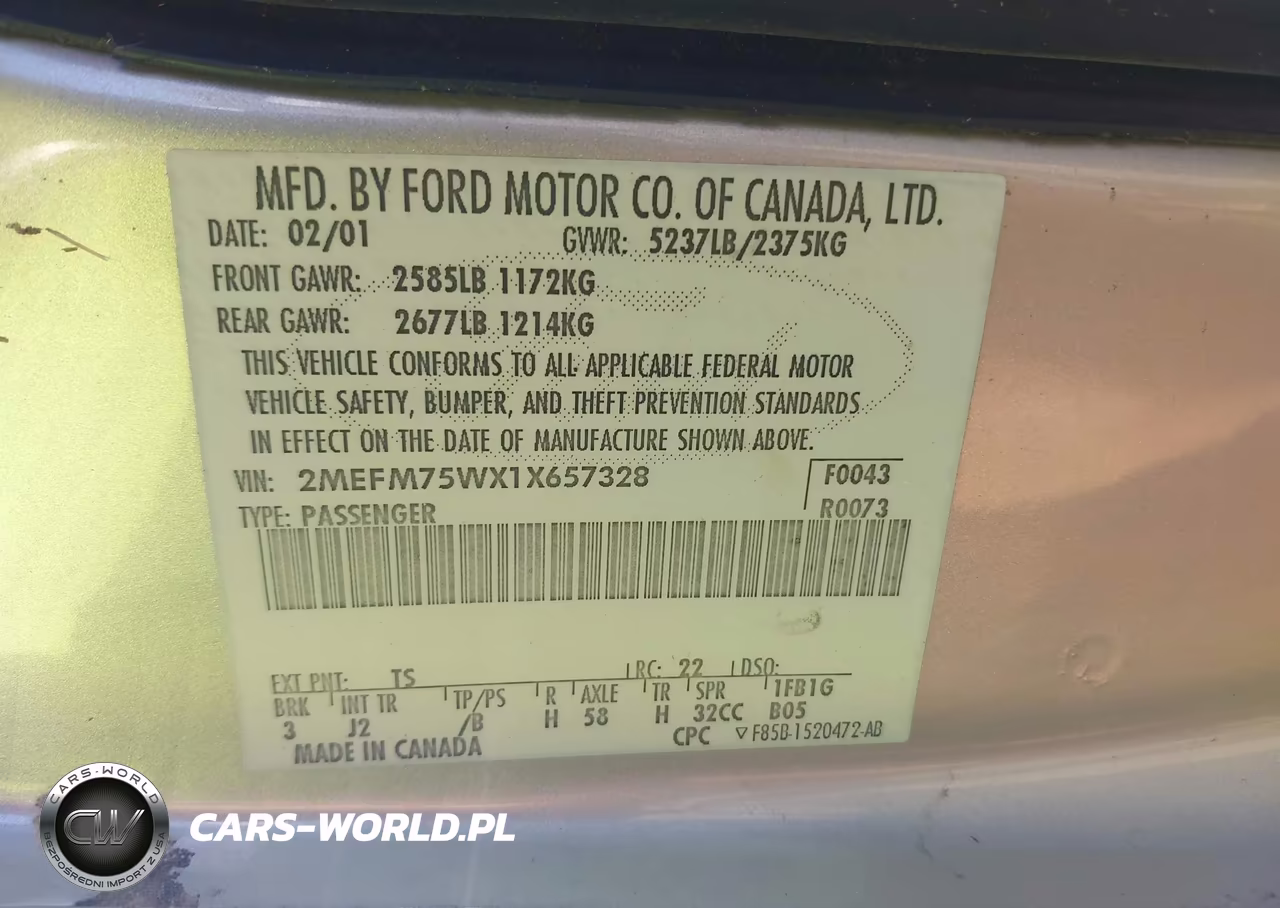 2001 Mercury Grand Marquis Ls VIN:2MEFM75WX1X657328 - 9
