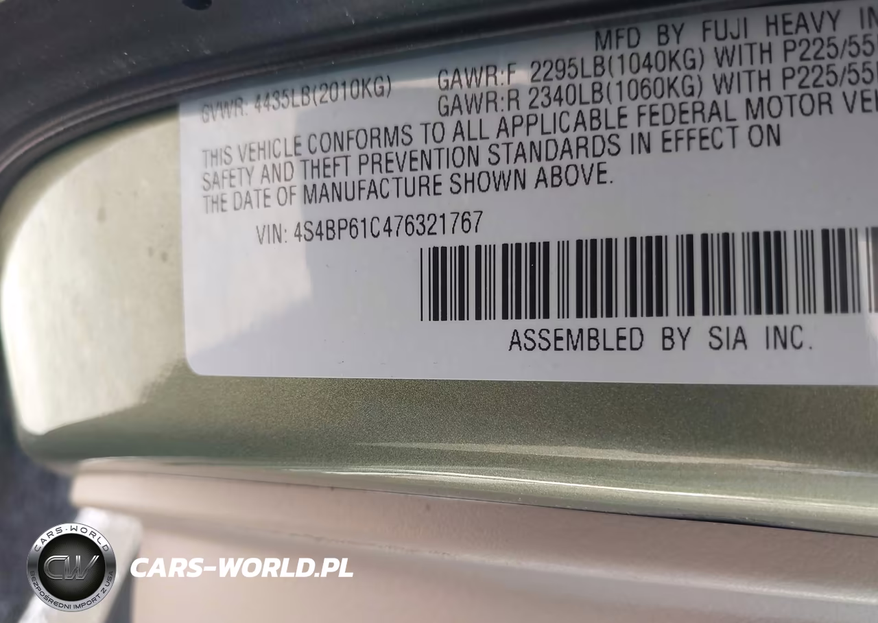 2007 Subaru Outback 2.5I VIN:4S4BP61C476321767 - 9