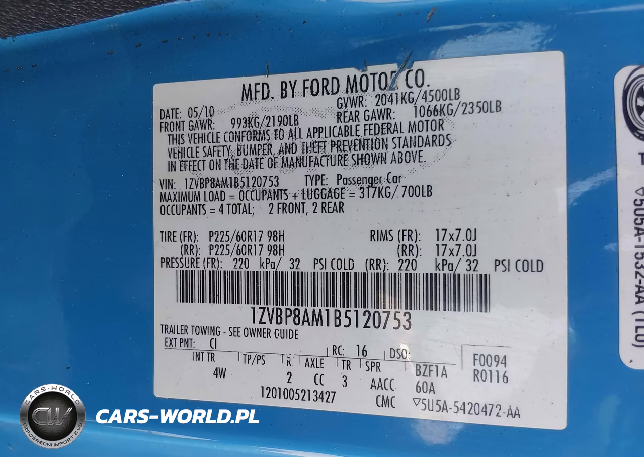 2011 Ford Mustang V6-V6 Premium VIN:1ZVBP8AM1B5120753 - 9