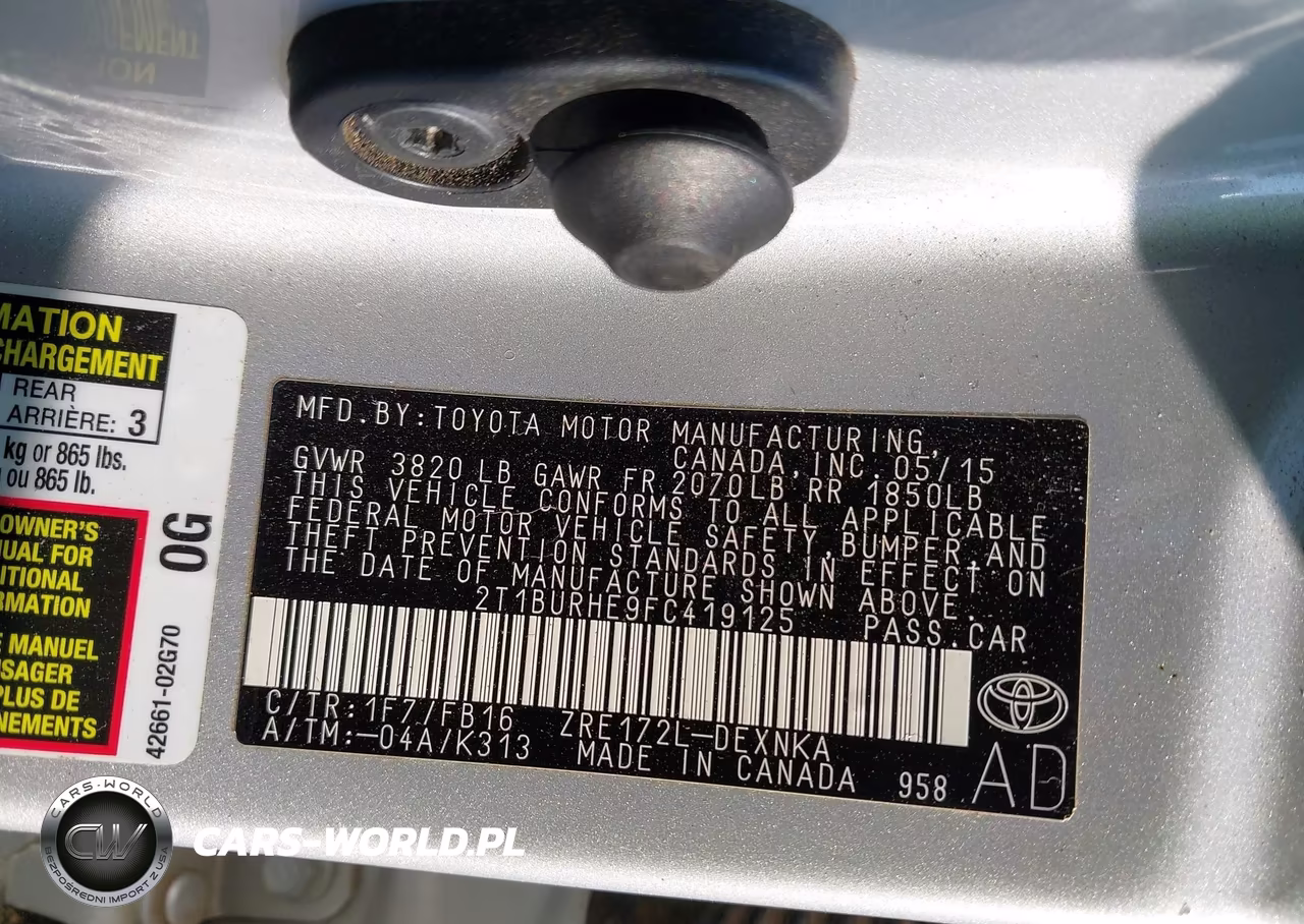 2015 Toyota Corolla Le VIN:2T1BURHE9FC419125 - 9