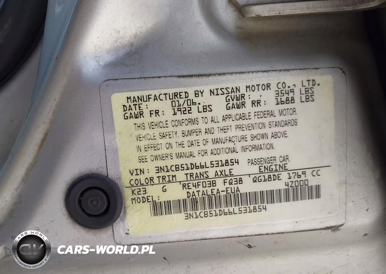 2006 Nissan Sentra 1.8S VIN:3N1CB51D66L531854 - 9