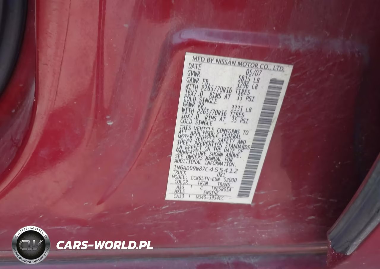 2007 Nissan Frontier Se VIN:1N6AD09W87C455412 - 9
