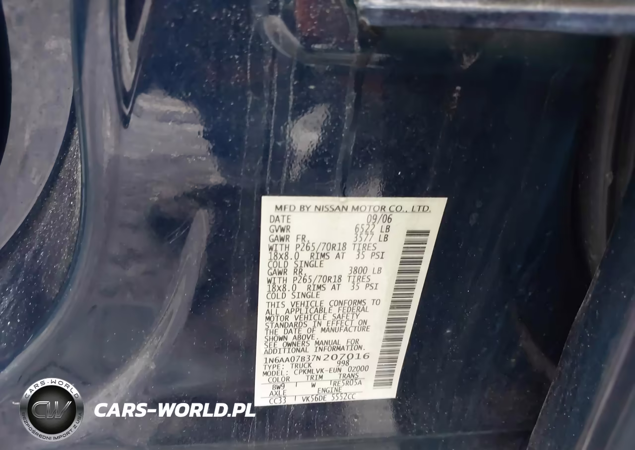 2007 Nissan Titan Le VIN:1N6AA07B37N207016 - 9