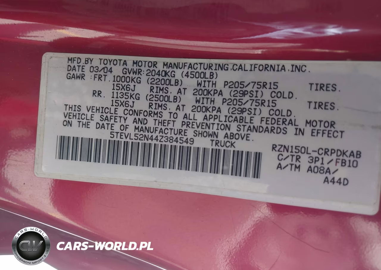 2004 Toyota Tacoma VIN:5TEVL52N44Z384549 - 9