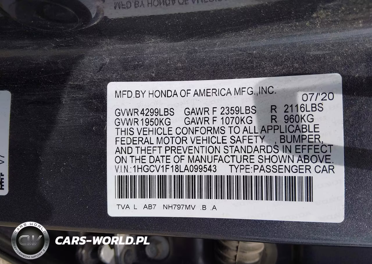 2020 Honda Accord Lx VIN:1HGCV1F18LA099543 - 9