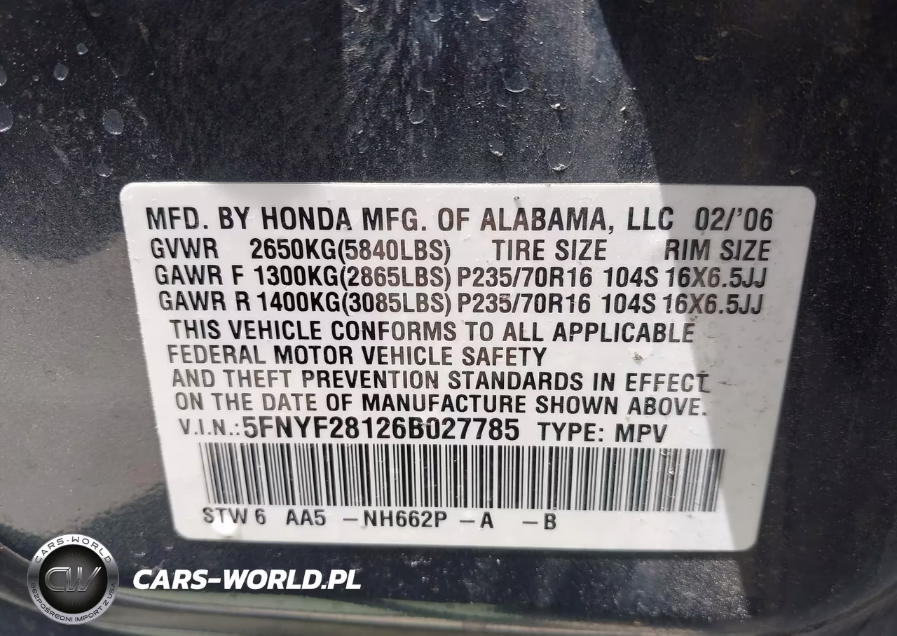 2006 Honda Pilot Lx VIN:5FNYF28126B027785 - 9