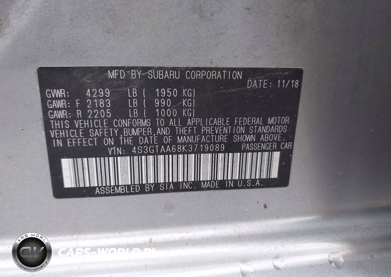 2019 Subaru Impreza 2.0I VIN:4S3GTAA68K3719089 - 9