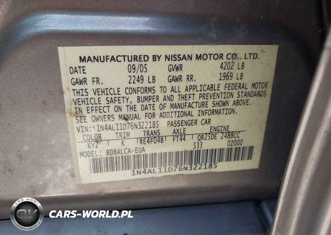 2006 Nissan Altima 2.5 S VIN:1N4AL11D76N322185 - 9