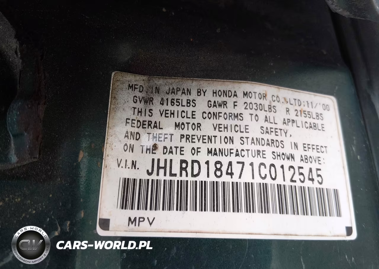 2001 Honda Cr-V Lx VIN:JHLRD18471C012545 - 9