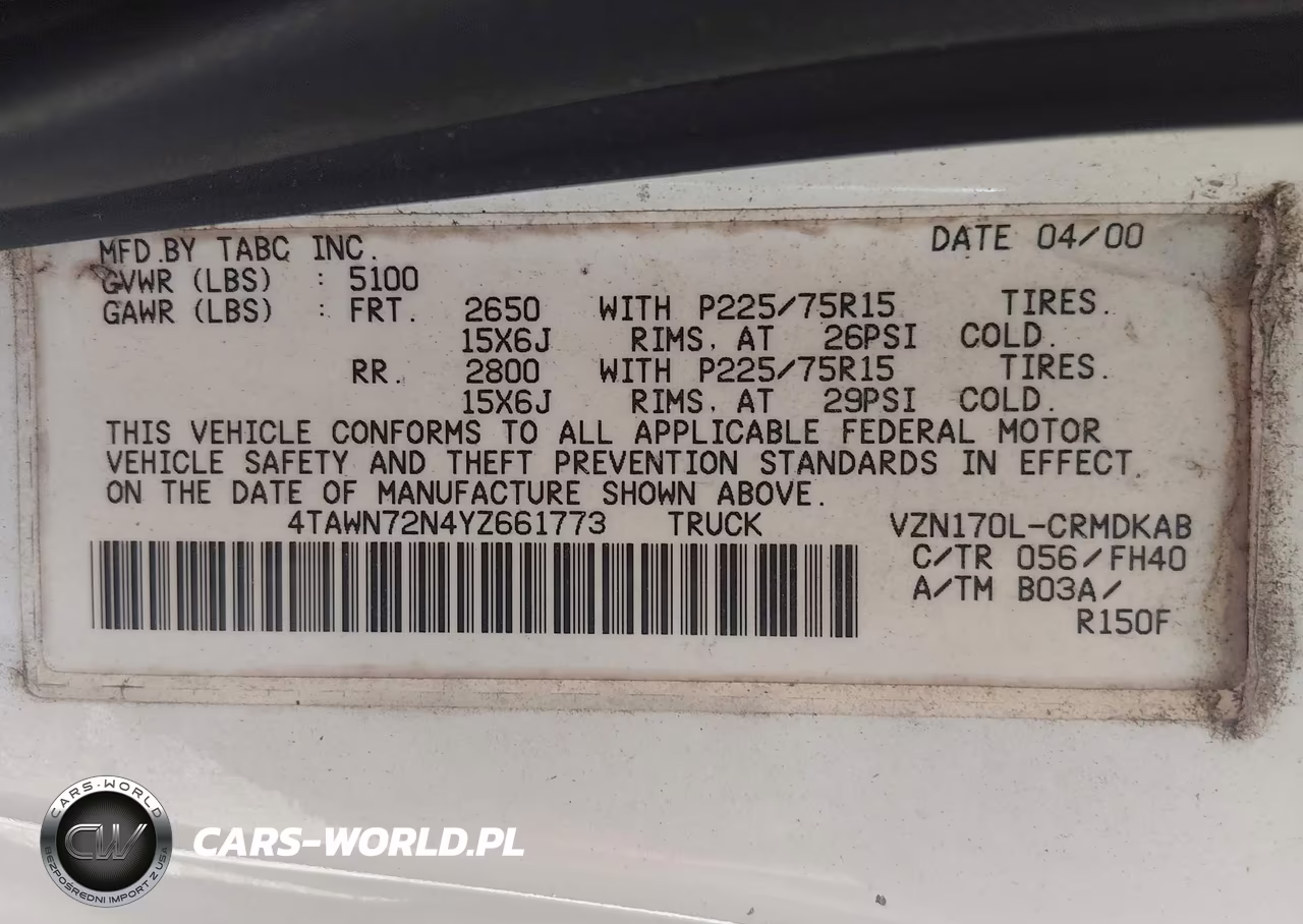 2000 Toyota Tacoma Base V6 VIN:4TAWN72N4YZ661773 - 9