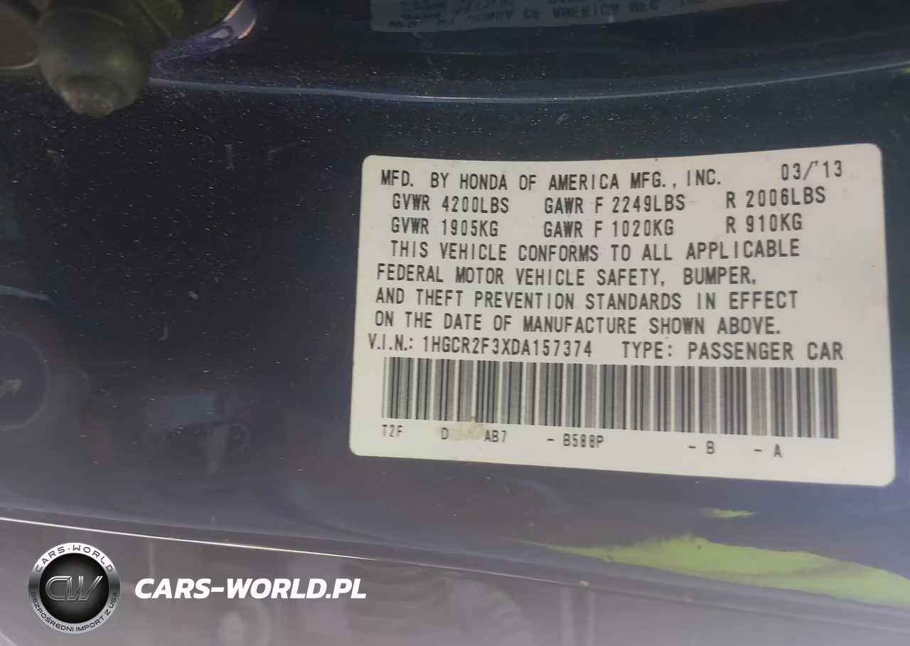 2013 Honda Accord Lx VIN:1HGCR2F3XDA157374 - 9