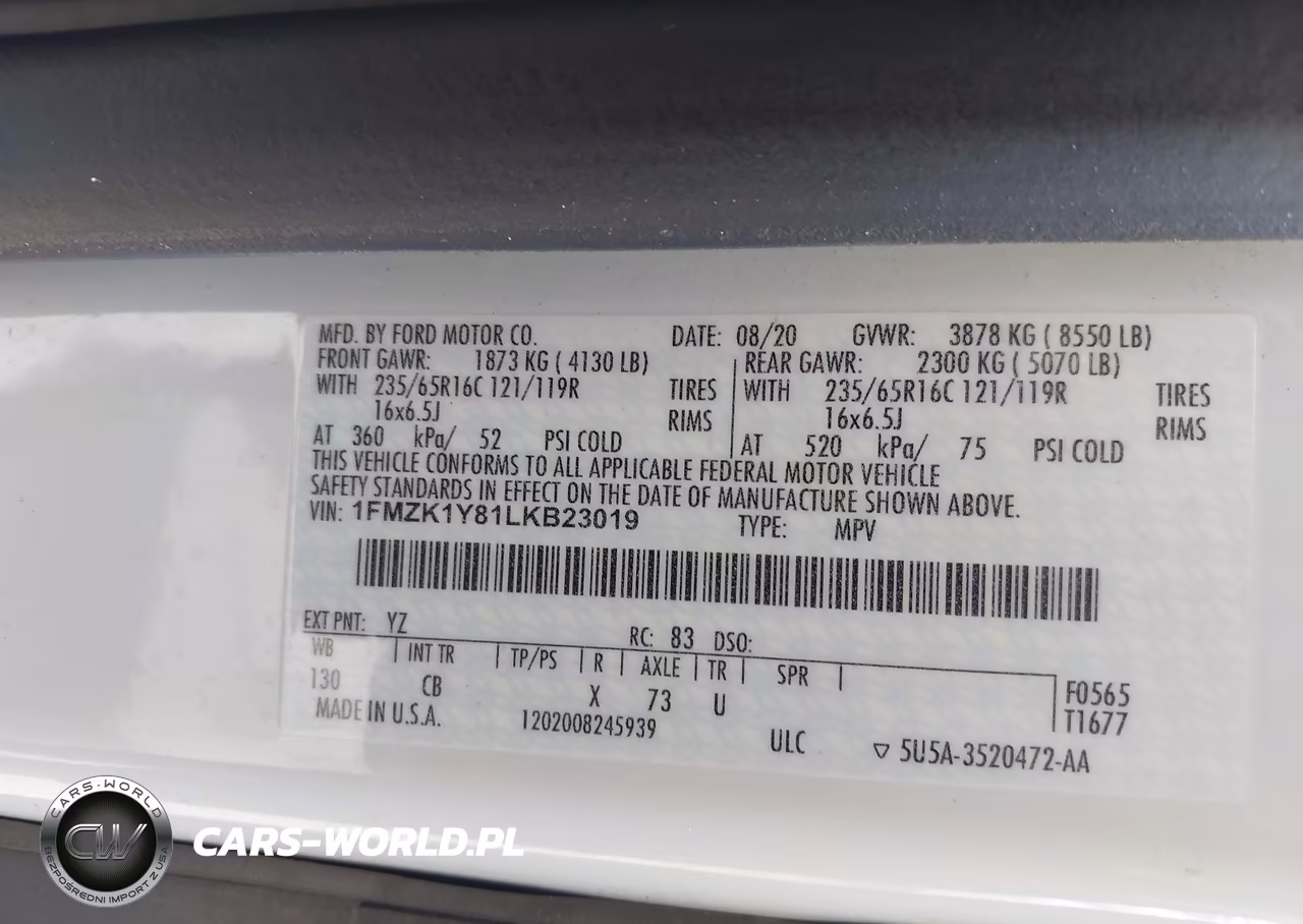 2020 Ford Transit-150 Passenger Van Xl-Xlt VIN:1FMZK1Y81LKB23019 - 9