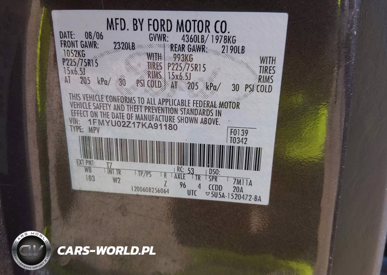 2007 Ford Escape Xls-Xls Manual VIN:1FMYU02Z176A91180 - 9
