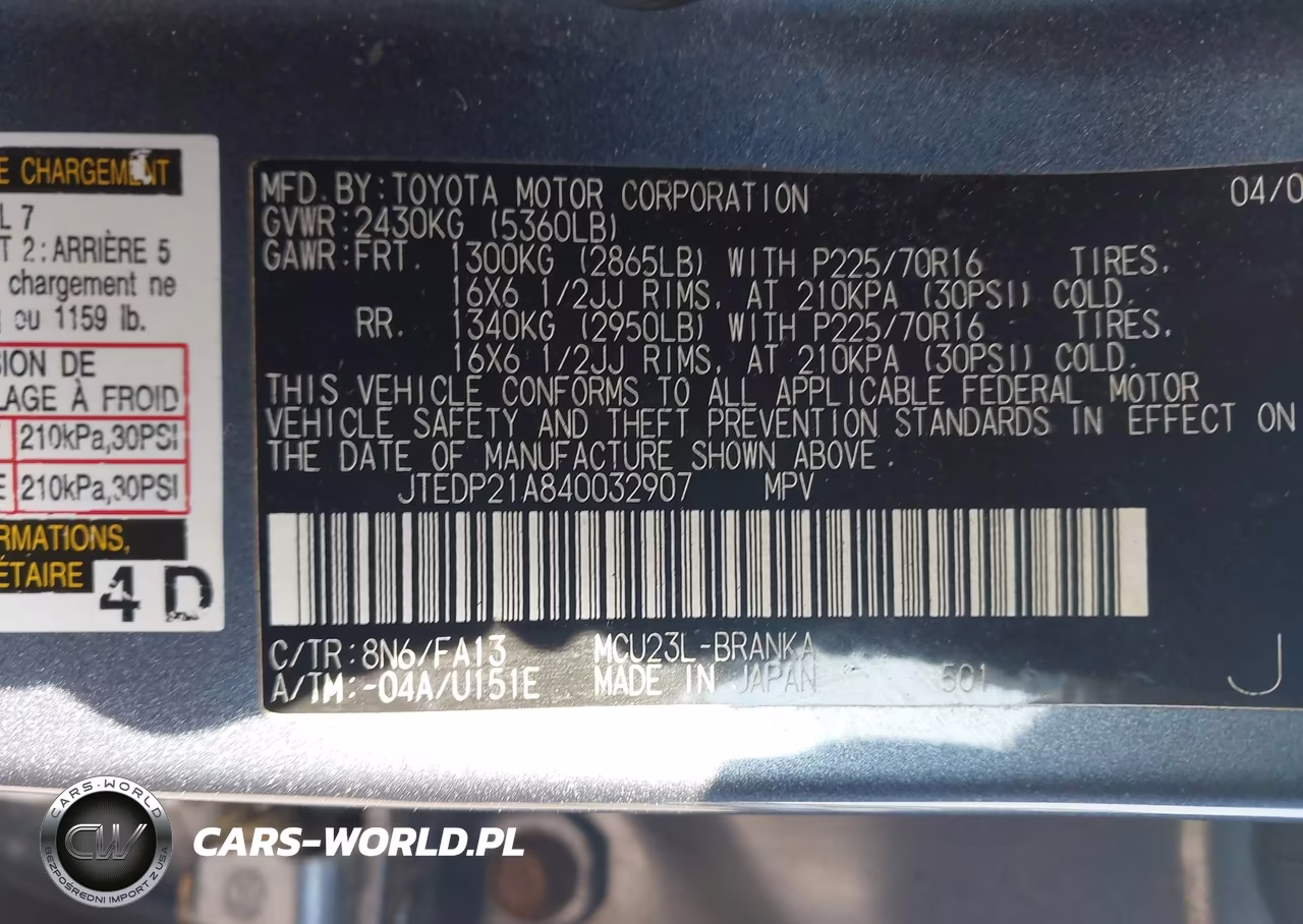 2004 Toyota Highlander V6 VIN:JTEDP21A840032907 - 9