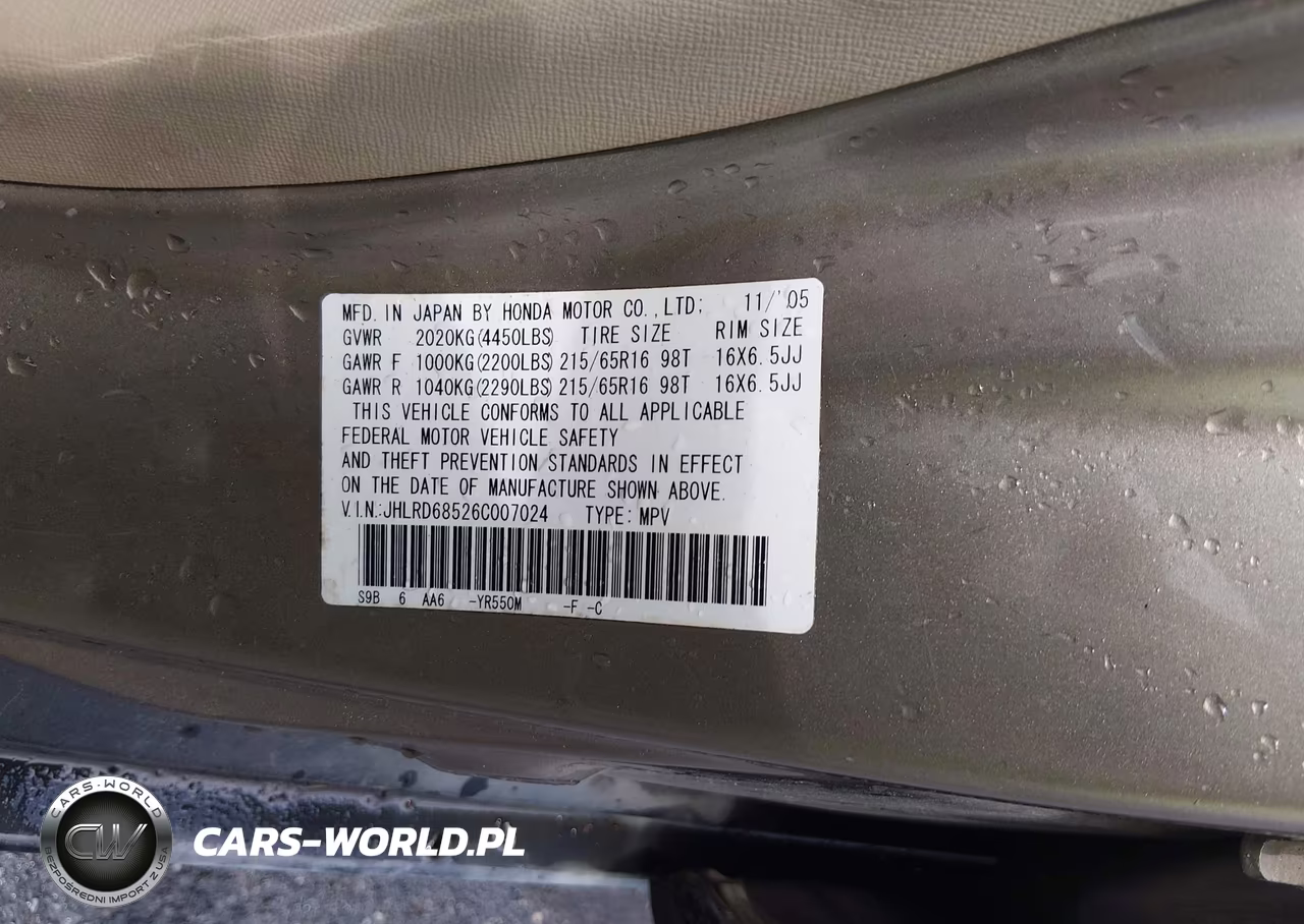 2006 Honda Cr-V Lx VIN:JHLRD68526C007024 - 9