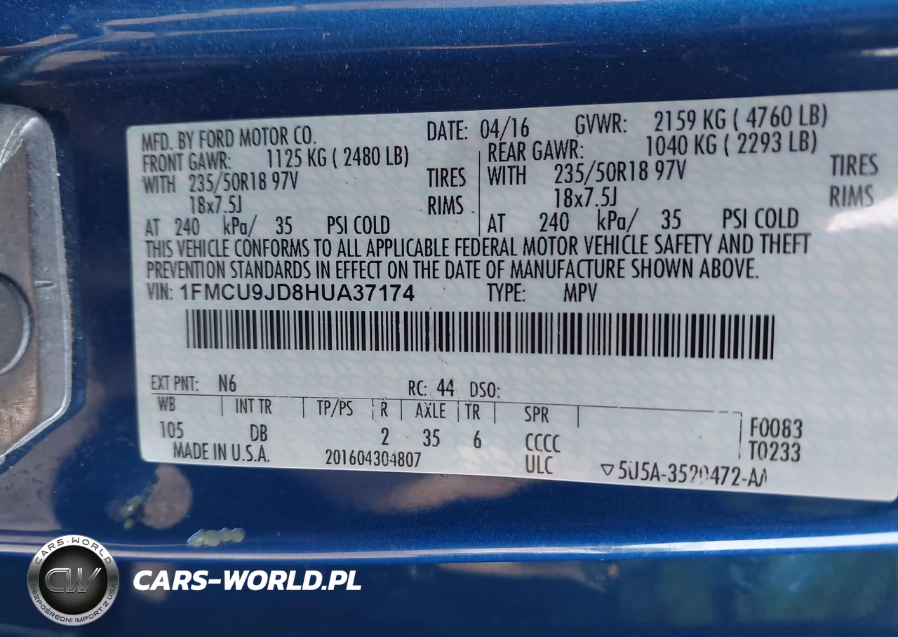 2017 Ford Escape Titanium VIN:1FMCU9JD8HUA37174 - 9