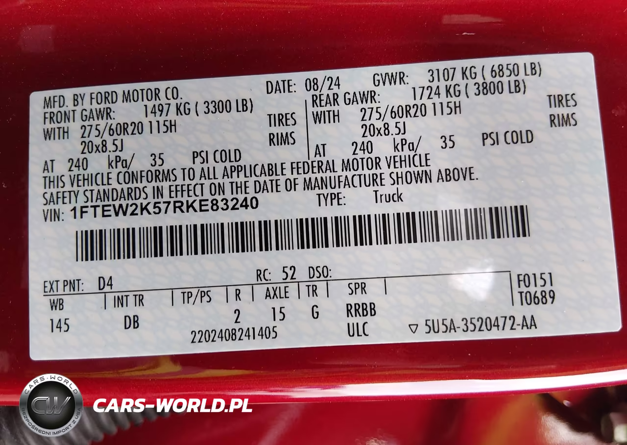 2024 Ford F-150 Stx VIN:1FTEW2K57RKE83240 - 9