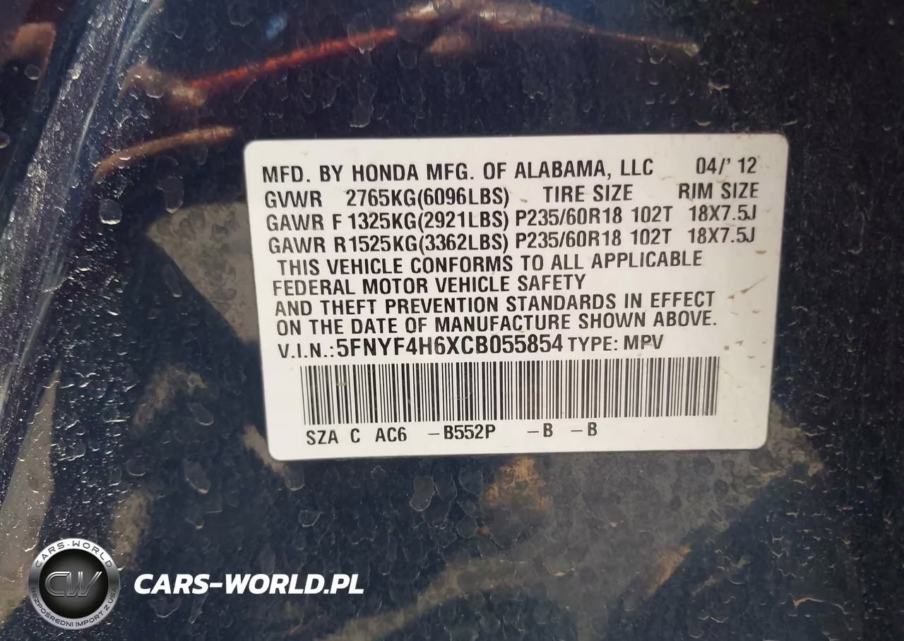 2012 Honda Pilot Ex-L VIN:5FNYF4H6XCB055854 - 9