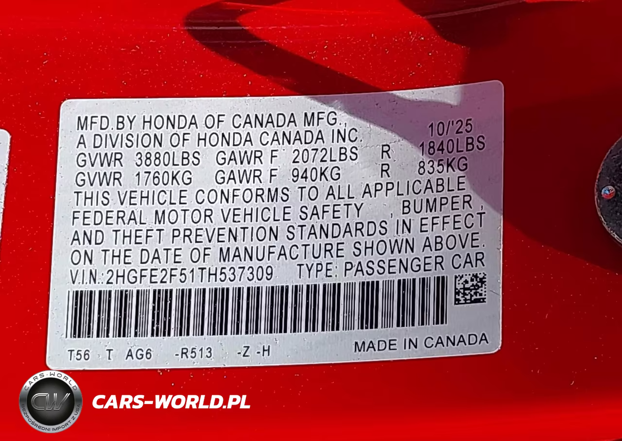 2026 Honda Civic Sport VIN:2HGFE2F51TH537309 - 9