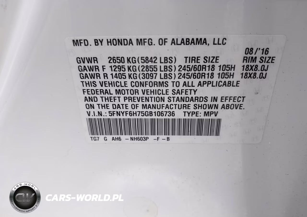 2016 Honda Pilot Ex-L VIN:5FNYF6H75GB106736 - 9