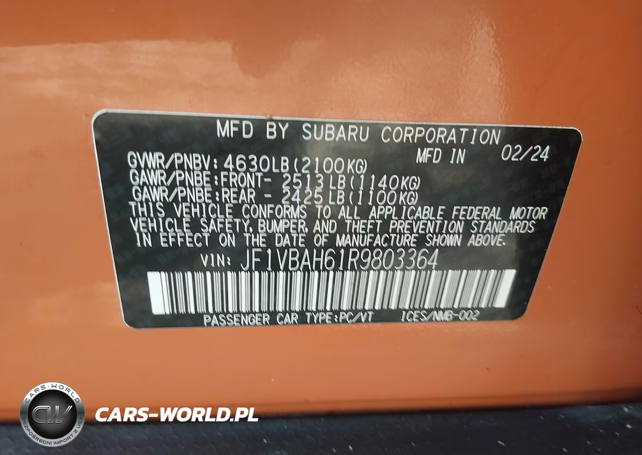 2024 Subaru Wrx Premium VIN:JF1VBAH61R9803364 - 9