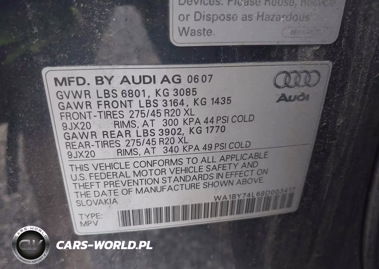 2008 Audi Q7 3.6 Premium VIN:WA1BY74L68D003417 - 9