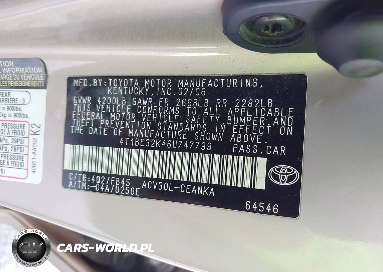 2006 Toyota Camry Le VIN:4T1BE32K46U747799 - 9