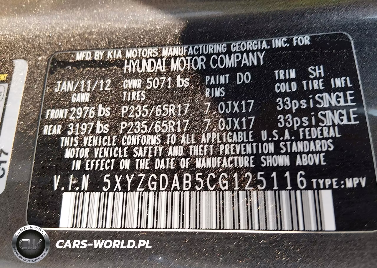 2012 Hyundai Santa Fe Gls VIN:5XYZGDAB5CG125116 - 9
