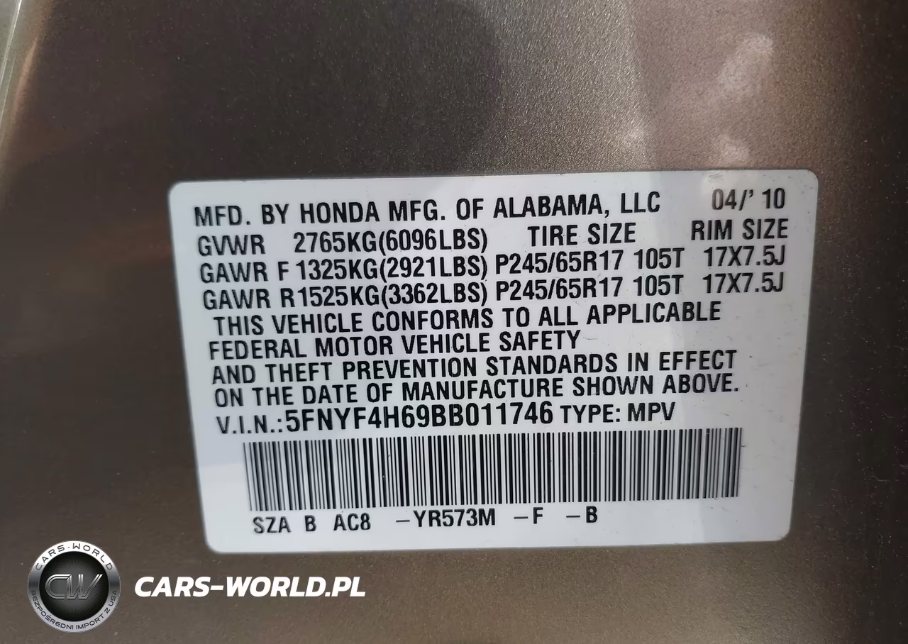 2011 Honda Pilot Ex-L VIN:5FNYF4H69BB011746 - 9