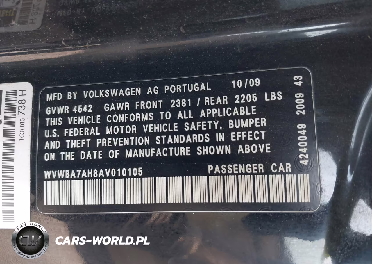 2010 Volkswagen Eos Komfort VIN:WVWBA7AH8AV010105 - 9
