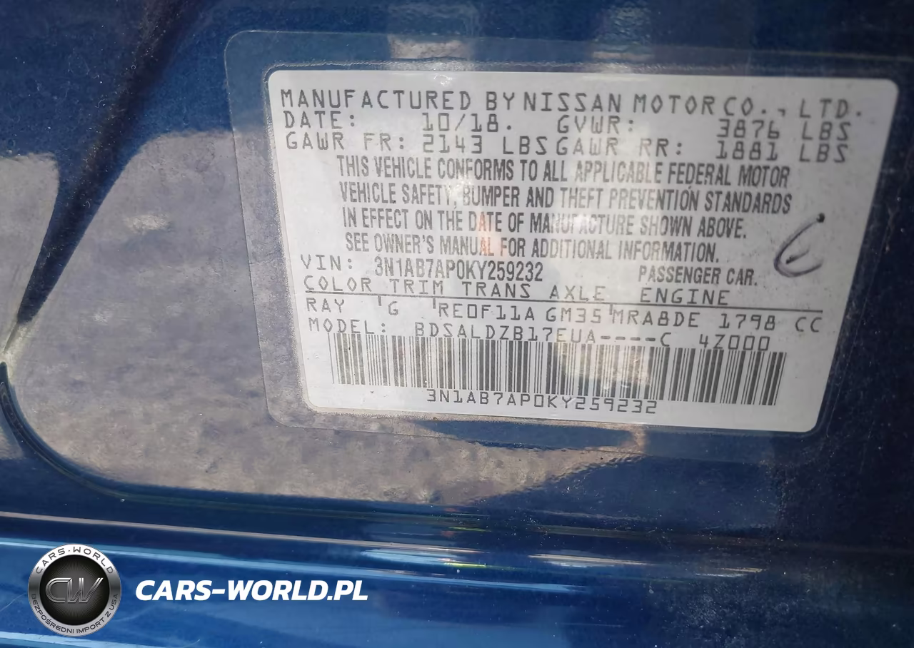 2019 Nissan Sentra S VIN:3N1AB7AP0KY259232 - 9