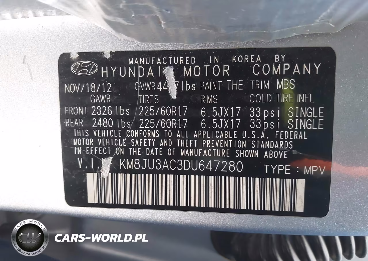 2013 Hyundai Tucson Gls VIN:KM8JU3AC3DU647280 - 9