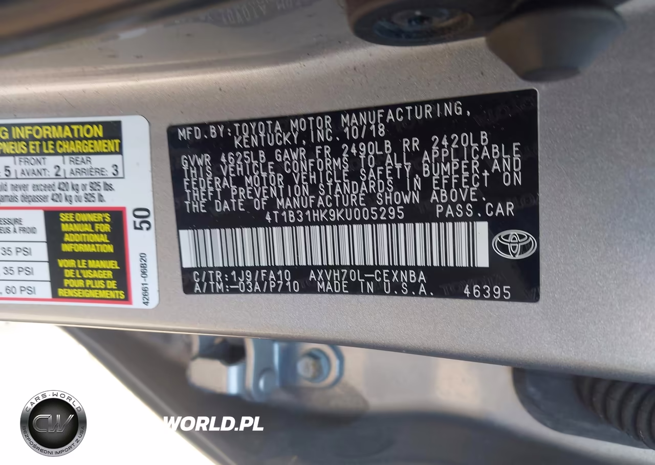 2019 Toyota Camry Hybrid Le VIN:4T1B31HK9KU005295 - 9