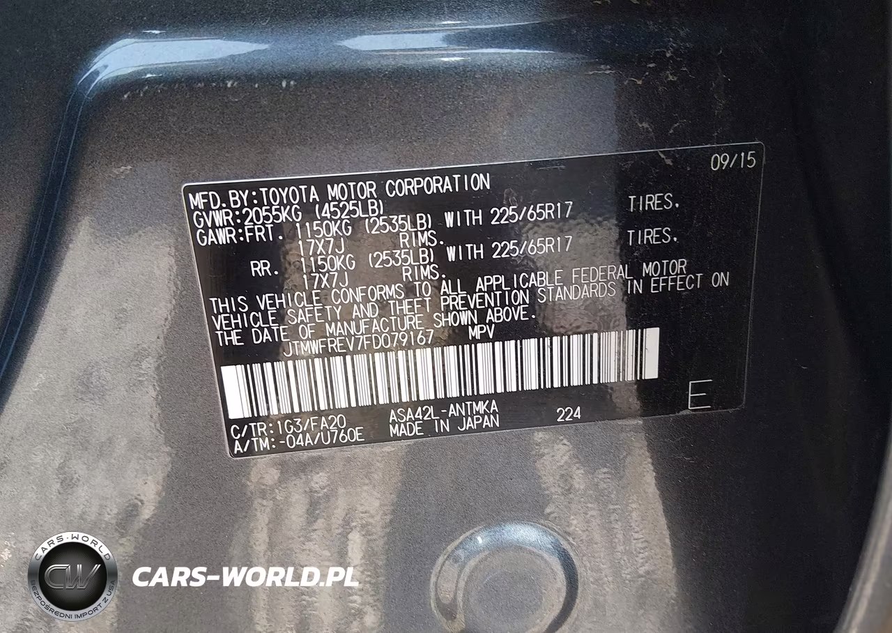 2015 Toyota Rav4 Xle VIN:JTMWFREV7FD079167 - 9