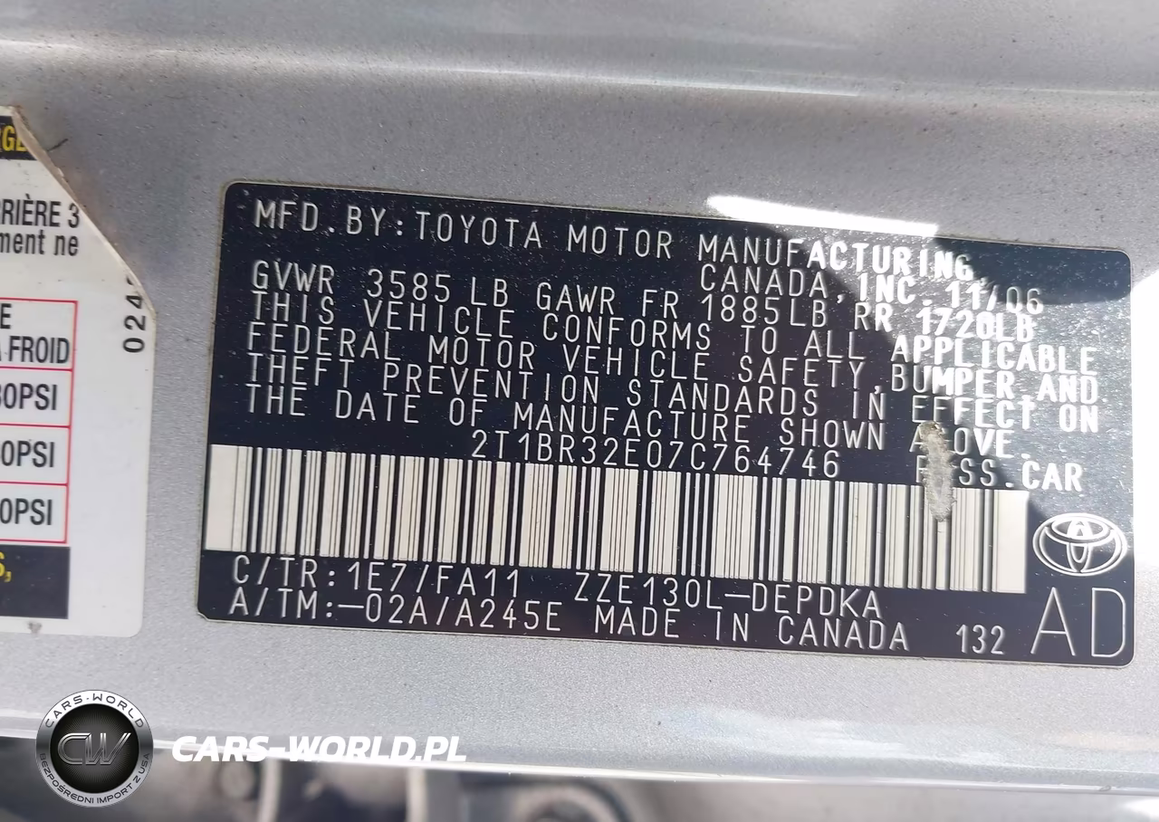 2007 Toyota Corolla Ce VIN:2T1BR32E07C764746 - 9