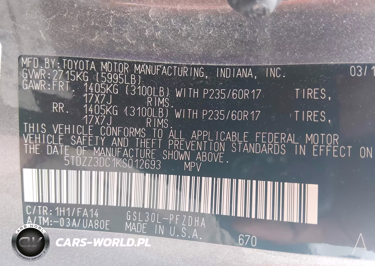 2019 Toyota Sienna L 7 Passenger VIN:5TDZZ3DC1KS012693 - 9