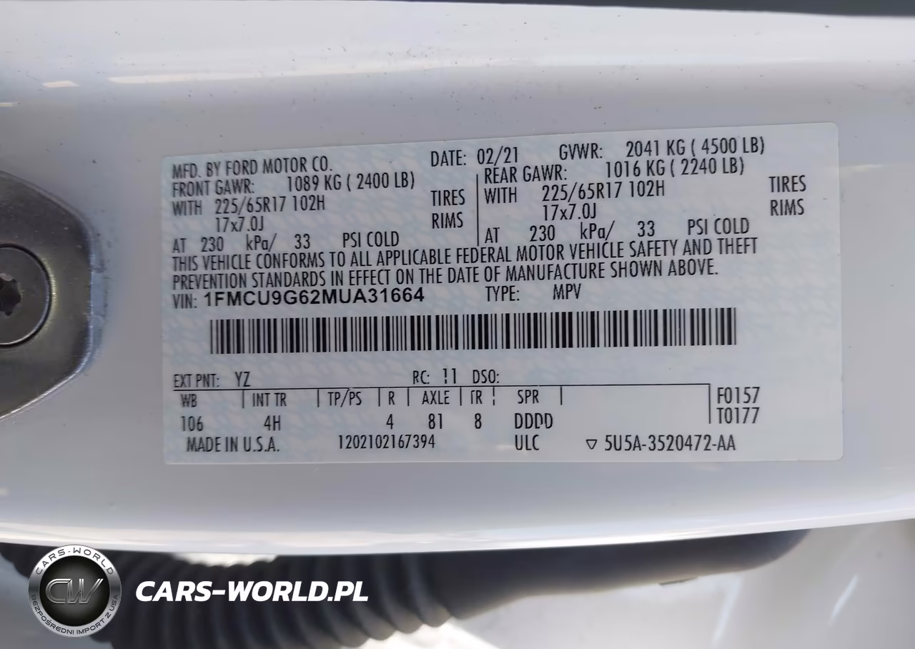 2021 Ford Escape Se VIN:1FMCU9G62MUA31664 - 9